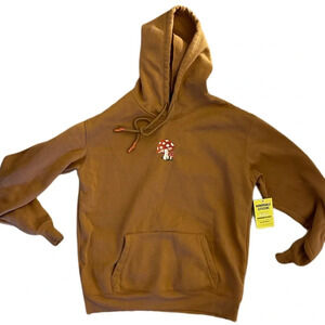 Magic mushroom minimalist copper brown tan hooded hoodie sweatshirt Sz xs